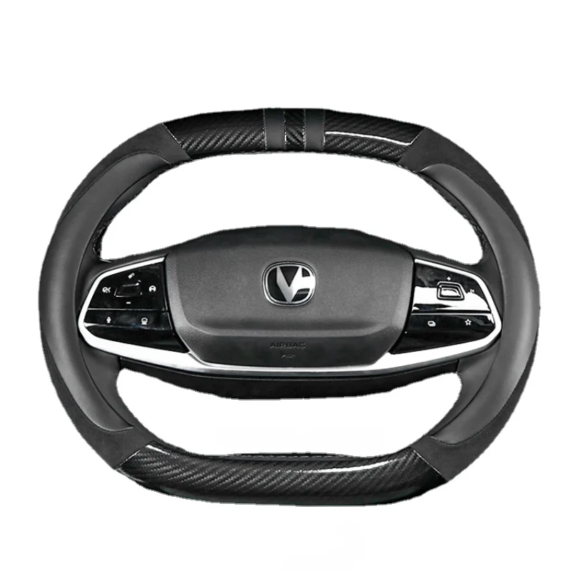 

For Chang an Lamore Leather carbon fiber suede hand sewn steering wheel cover