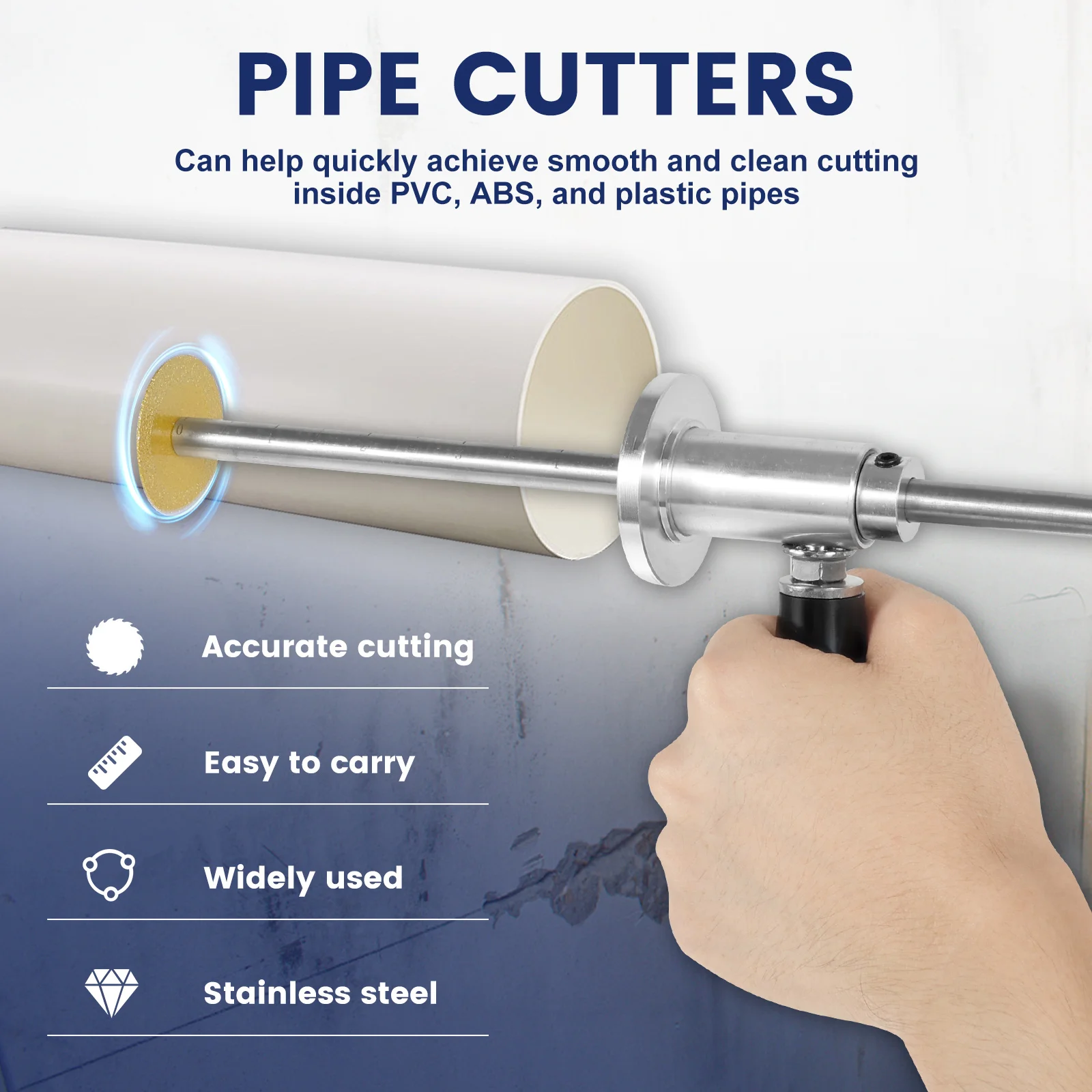 Stainless Steel PVC Pipe Inside Cutter Depth Adjustable Internal Pipe Cutter Tool Labor Saving PVC Tubing Cutting Kit for ABS