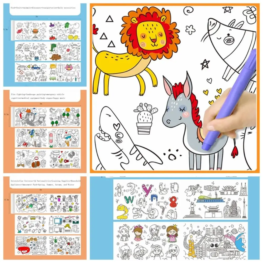 

Drawing Toys 3m 3m Kids Drawing Roll 6 Themes Paper Color Filling Paper Scroll DIY Painting Toys Developing Children's Interests