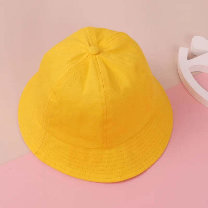 Korean Fashion Yellow Bucket Hats Boys Girls Outdoor Sun Hats Children Caps with Windproof Rope Kids Accessories 1-7years Old