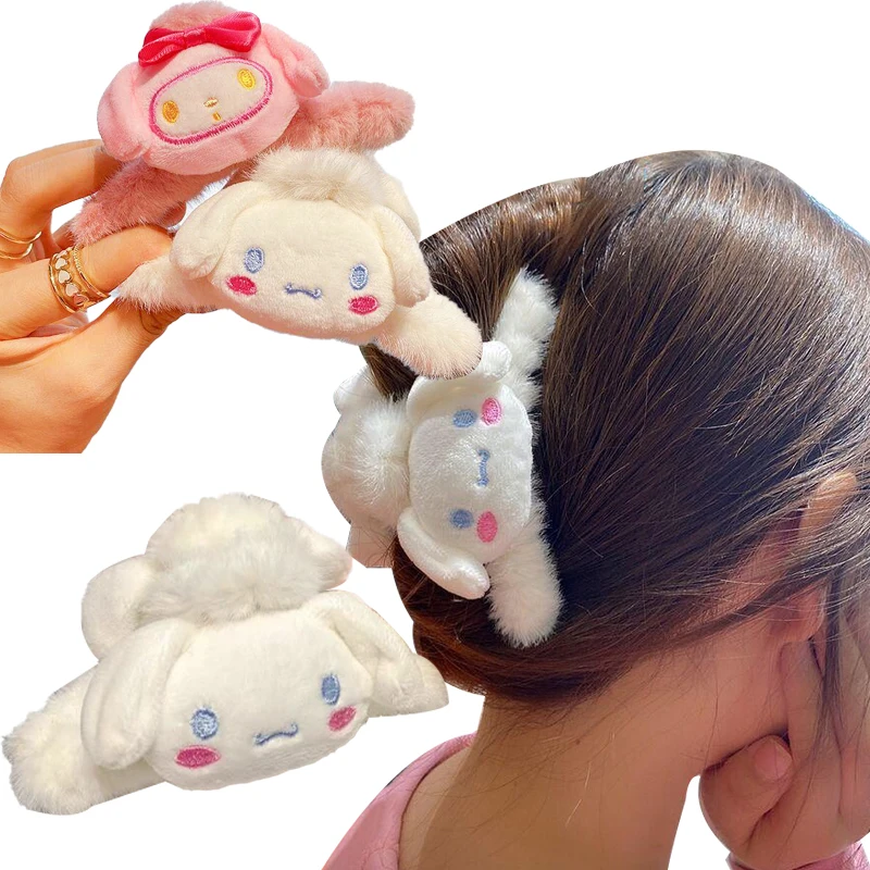 

Kawaii Sanrioed My Melody Kuromi Cinnamoroll Plush Hair Clips Cartoon Pompom Purin Headwear Headdress Girls Hair Clip Kids Gift