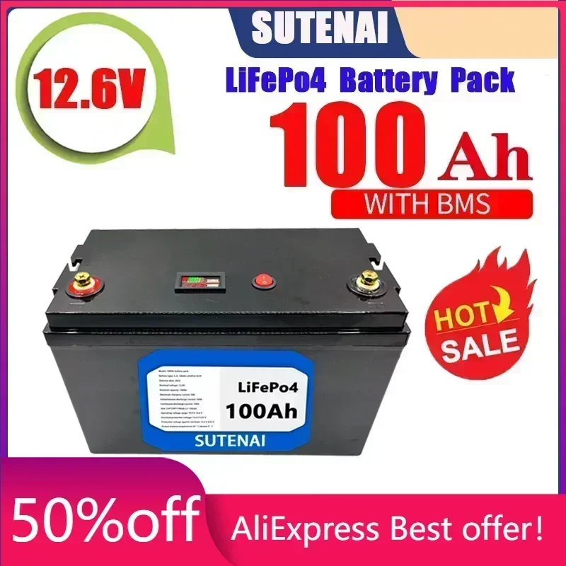 

12V 100Ah Lithium Iron Phosphate Battery LiFePO4 Built-in BMS LiFePO4 Battery for Solar Power System RV House Trolling Motor