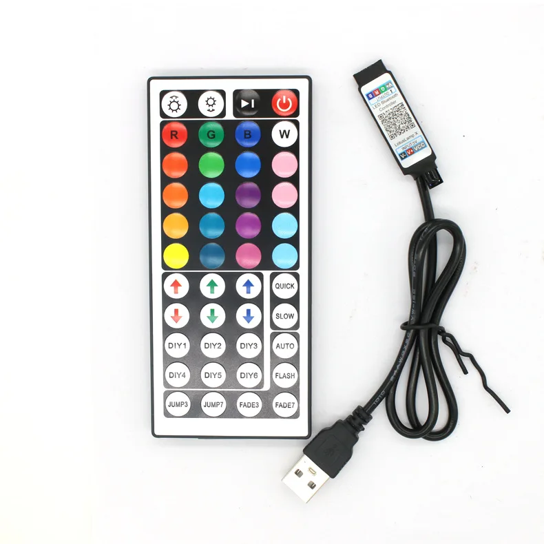 Wireless Bluetooth LED Strip Light Controller with 44-Key Remote and Dual Outputs