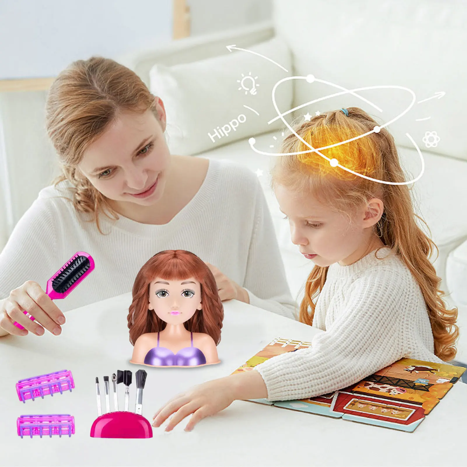 Styling Doll Doll Head For Hair Styling With Hair Dryer Doll Head Toy  Pretend Play Cosmetic Set Comb Rubber Band Dressing Case