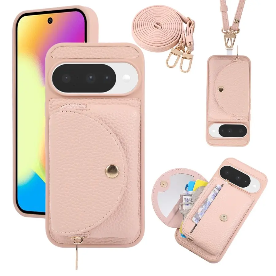 Lychee Grain Leather Round Flip Wallet Phone Case with Magnetic Buckle Cover