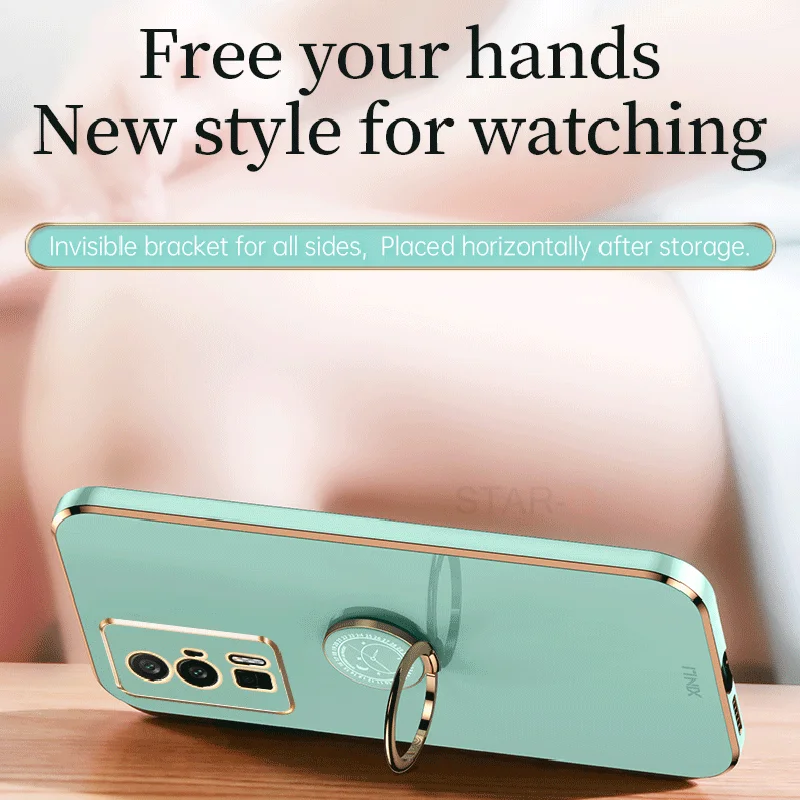 Luxury Plating Ring Holder Phone Case - Soft Silicone Protective Stand Back Cover
