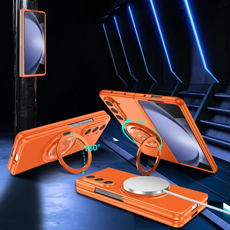 Magnetic Wireless Charging Case with 360° Rotating Stand Holder and O-Ring Grip