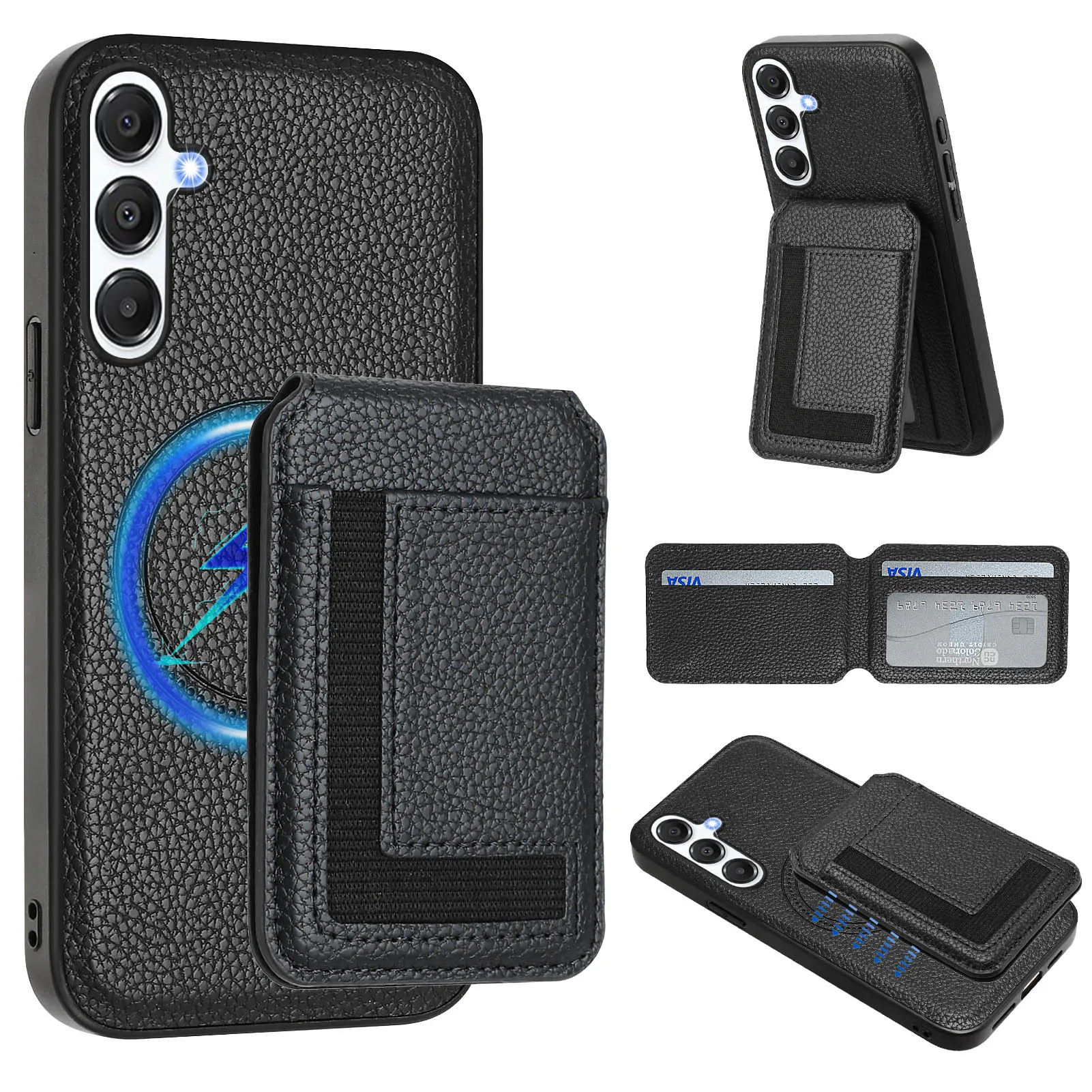Detachable Leather Wallet Case with Vertical Card Slots and Bag Cover