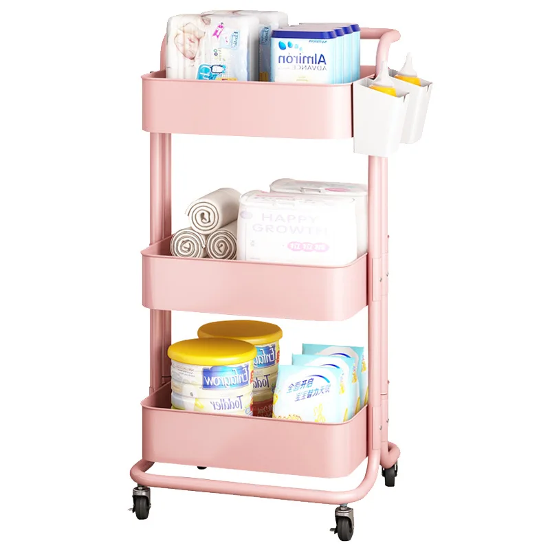 Baby products trolley shelf floor multi-storey kitchen bedroom bed mobile snack storage shelf