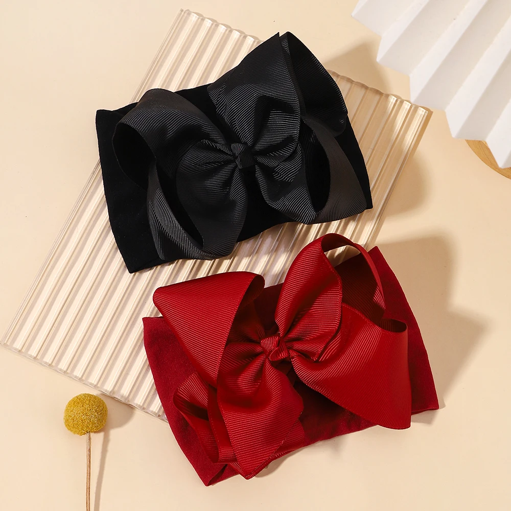 New Colors Large Ribbon Bow Baby Headband Girls Wide Nylon Turban Newborn Bow Headwrap Baby Super Soft Infant Hair Accessories