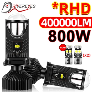 미니 H4 LED 프로젝터 렌즈, 자동차 헤드라이트 전구, CSP 칩, 하이 로우 빔, 800W 캔버스 터보 라이트, 12V, 24V, RHD 400000LM