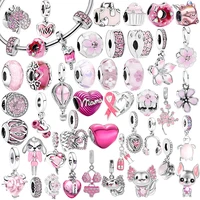 2025New Hot Sale Pink Original Charms Love Potion Murano Glass Heart Dangle Bead Fit 925 Silver Bracelet DlY Women Jewelr Gift