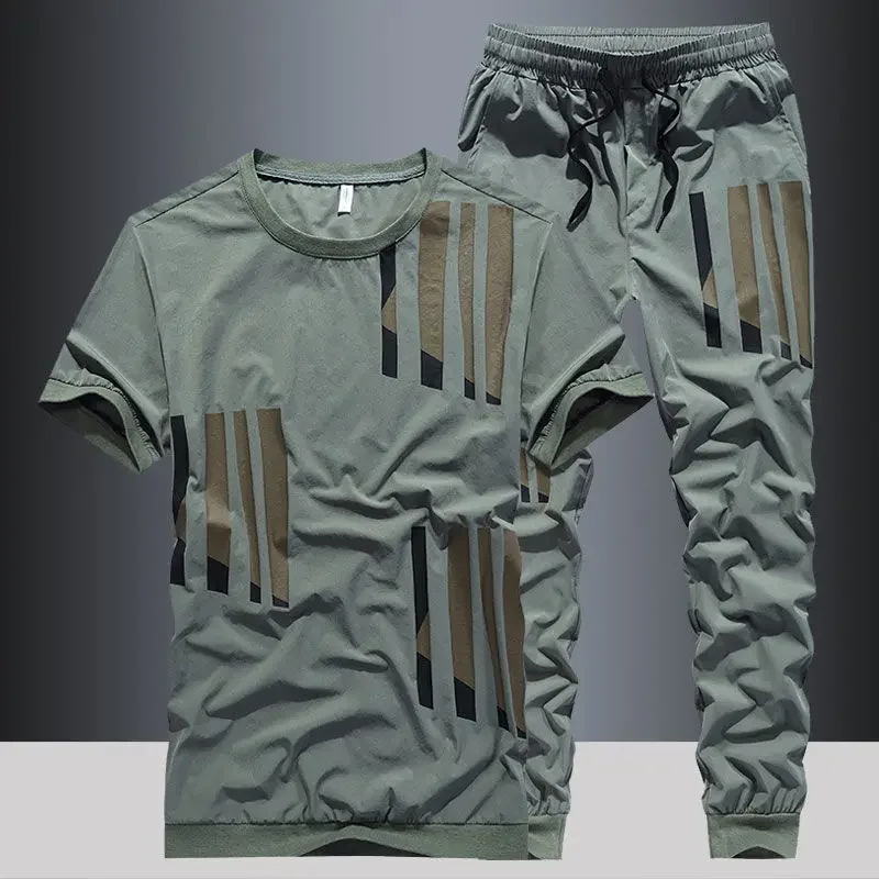 

Спортивные костюмы, гладкая одежда для мужчин, тренировочный костюм для бега, Мужская футболка цвета хаки, наборы брюк без логотипа, эластичный Топ, необходимый тренд 2024 Xl