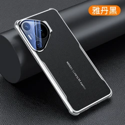 Premium Plating Leather Metal Lens Holder Case - Corner Shockproof Bumper Protective Cover for Pura 80 Pro Plus (Black)