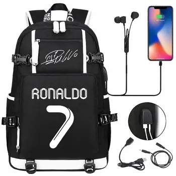 Zaini per adolescenti Football Star CR7 Studente Mochila Ragazzi Ragazze Ritorno a scuola Borse per libri Donna Uomo Zaino USB da viaggio per laptop 1