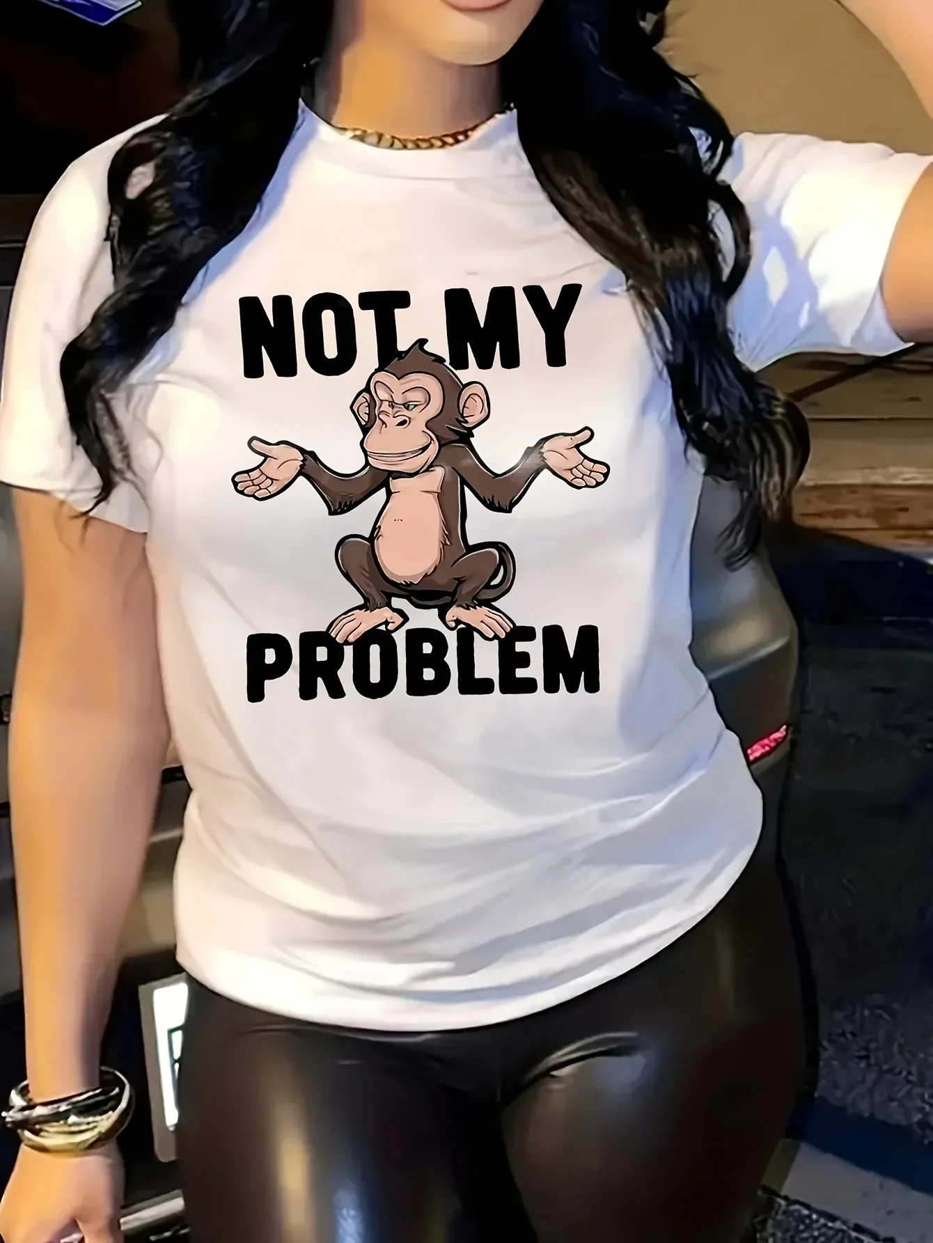 Plus Size Not My Problem T - Shirt for Women | Casual Crew Neck Medium Stretch