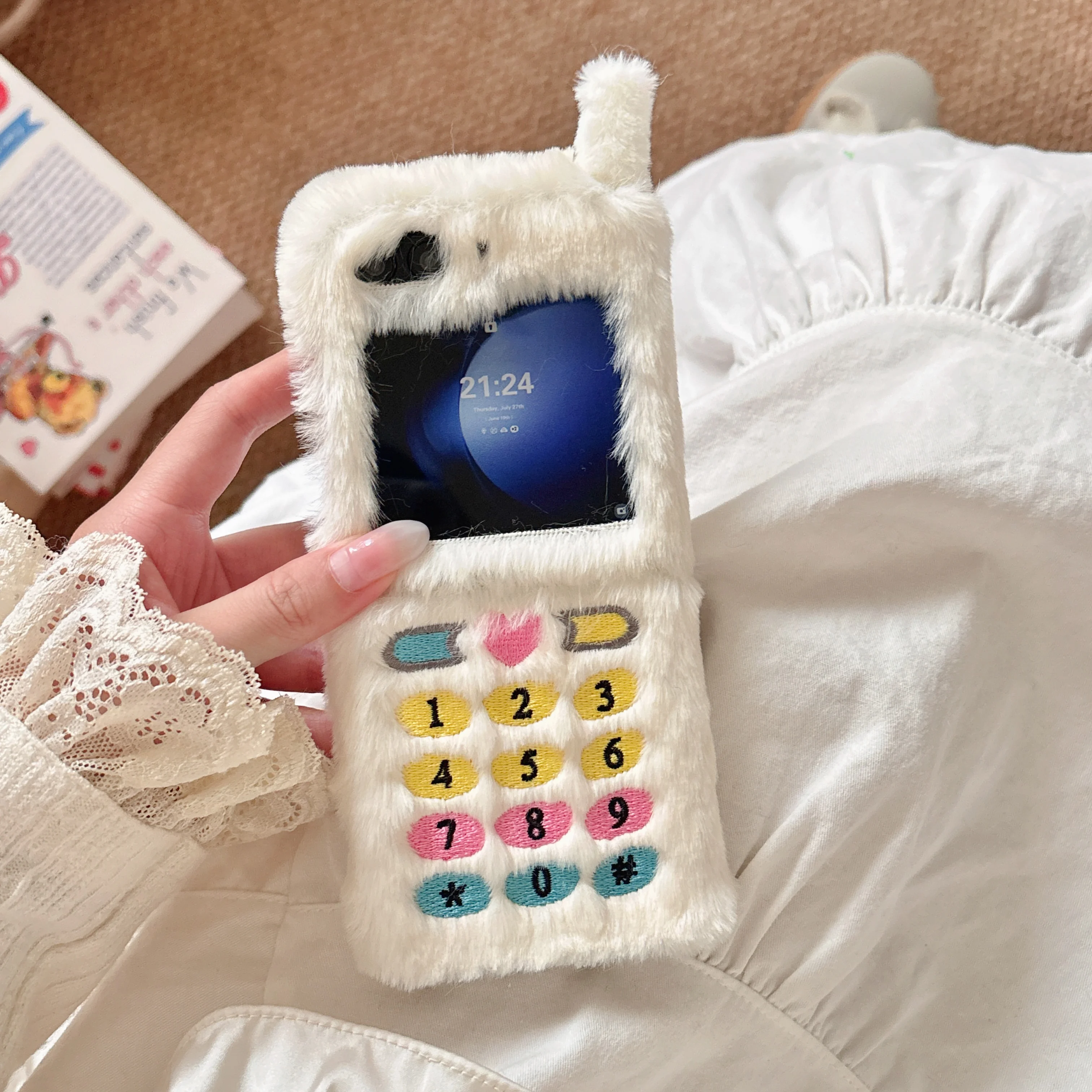 Colorful Plush Embroidered Phone Holder Case