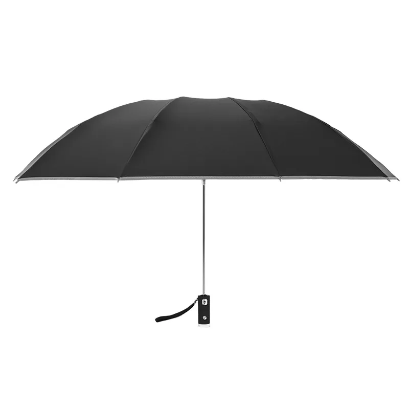 UV Umbrella 10 Bone Reverse Folding Umbrella with LED Light Reflective Strip Car Parasol Fully Automatic
