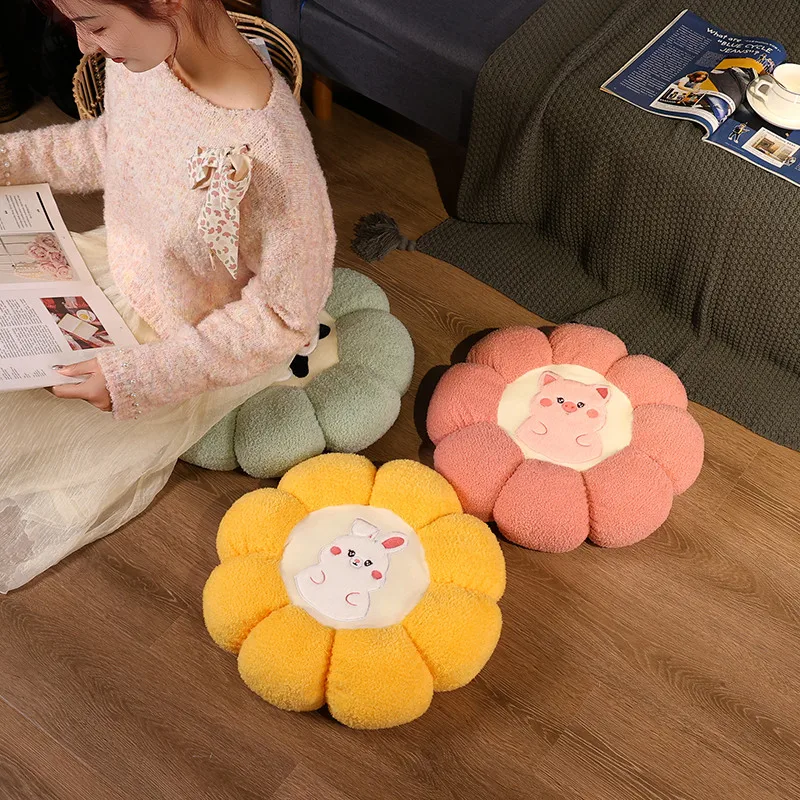 New Creative Petal Animal Plush Cushion Stuffed Plant Flower Shape Piggy Bunny Panda Pattern Soft Car Cushions Pillow Home Decor warmth cartoon pattern milk velvet four piece set sheet quilt cover pillow case dual use blanket soft animal flowers bedding