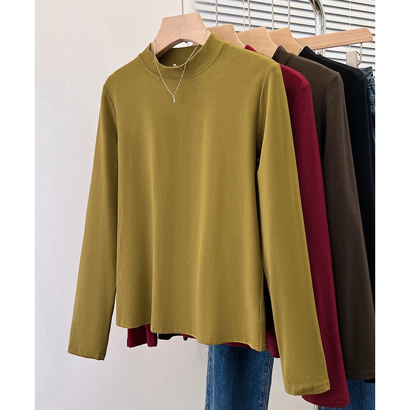 

Autumn Loose Simple Versatile Women Tops Temperament Half High Collar Fashion Solid Color Long Sleeve Hipster All-Match Pullover
