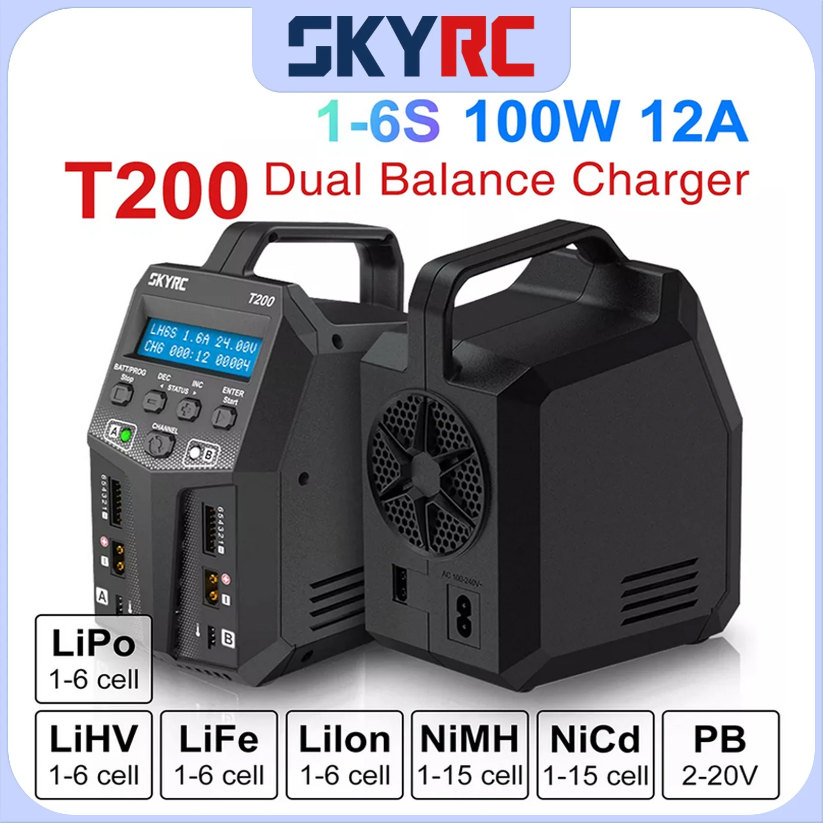 Skyrc T200 T400 T100 Ac/Dc Lipo Battery Dual Balance Charger Scaricatore Per Traxass Airsoft Drone Rc Caricabatteria Carica Rapida