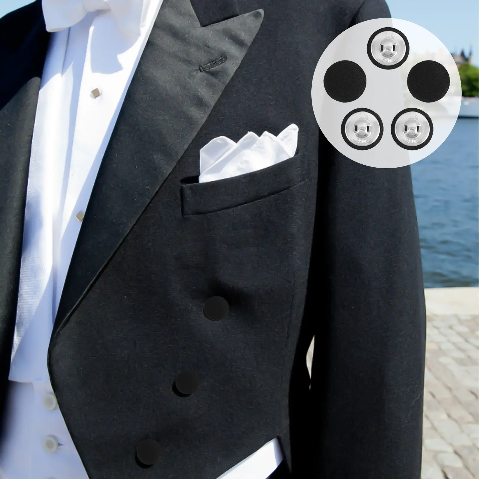 30개 블랙 새틴 버튼 코트 의류 수선용 커버형 라운드 코튼 버튼 (코트, 드레스..