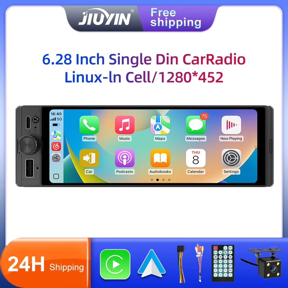 1DIN Universal MP5 6,28 pulgadas Radio de coche IPS inalámbrico Carplay Android AUTO AUX USB SWC BT pantalla táctil reproductor de vídeo Multimedia 1
