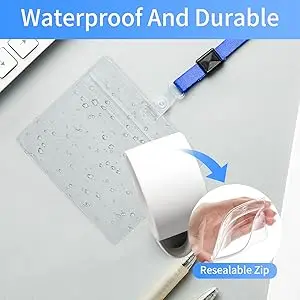 50 transparente horizontale Ausweishüllen, wasserdichte Namensschildhalter aus Kunststoff, mit wiederverschließbarem Reißverschluss, geeignet für Krankenschwestern, Lehrer, S – Detail 1
