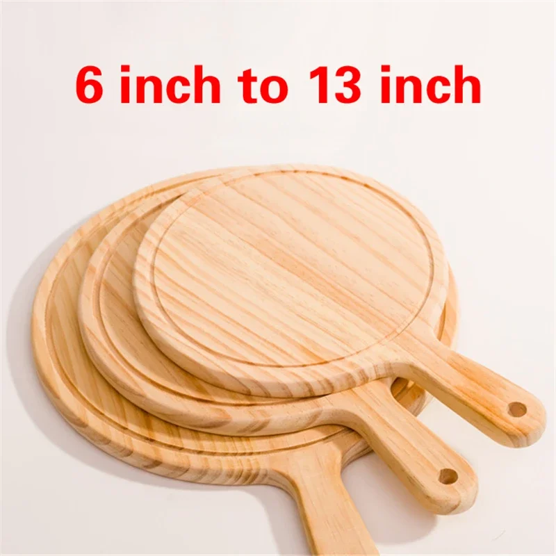6 to 13inch Wooden Round Pizza board with Hand Pizza Baking Tray Stone Cutting Board Platter Stone Cake Bakeware pizza bakeware