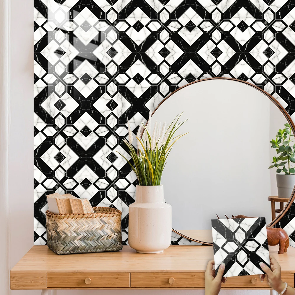 

Black And Whit Waterpoof Wall Stickers Home Decoration Stair Bathroom Floor Cupboard Kitchen Wall Decor Self-adhesive Wallpaper