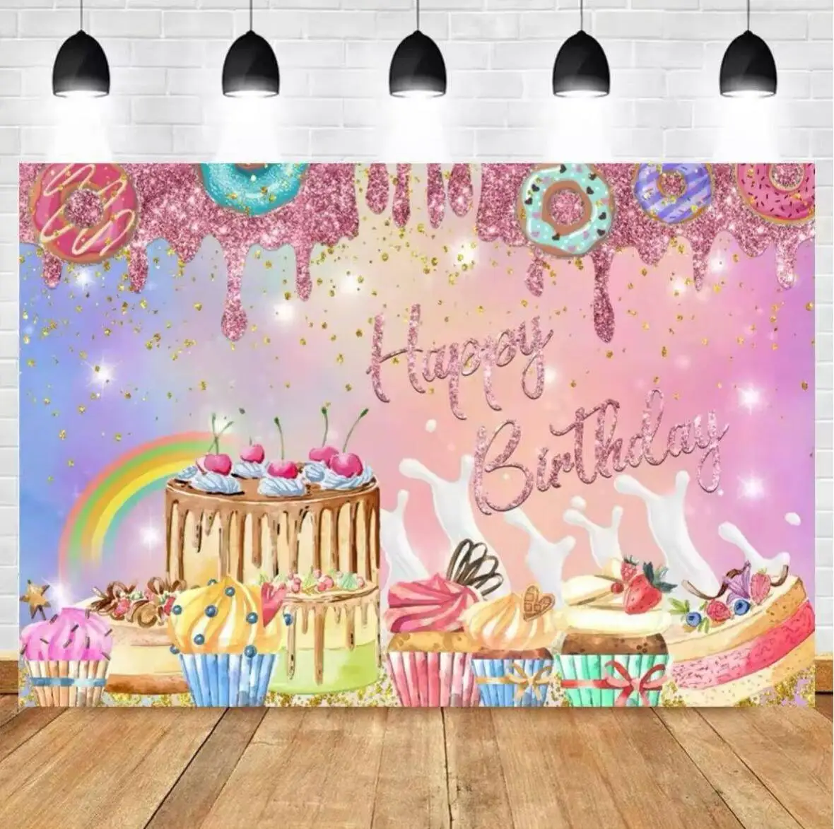 Sommer Eis Geburtstag Party Supplies Fotografie Hintergrund Rosa Ballon Donuts Fotografie Dekoration Banner Prop Mädchen Geschenk – Detail 8