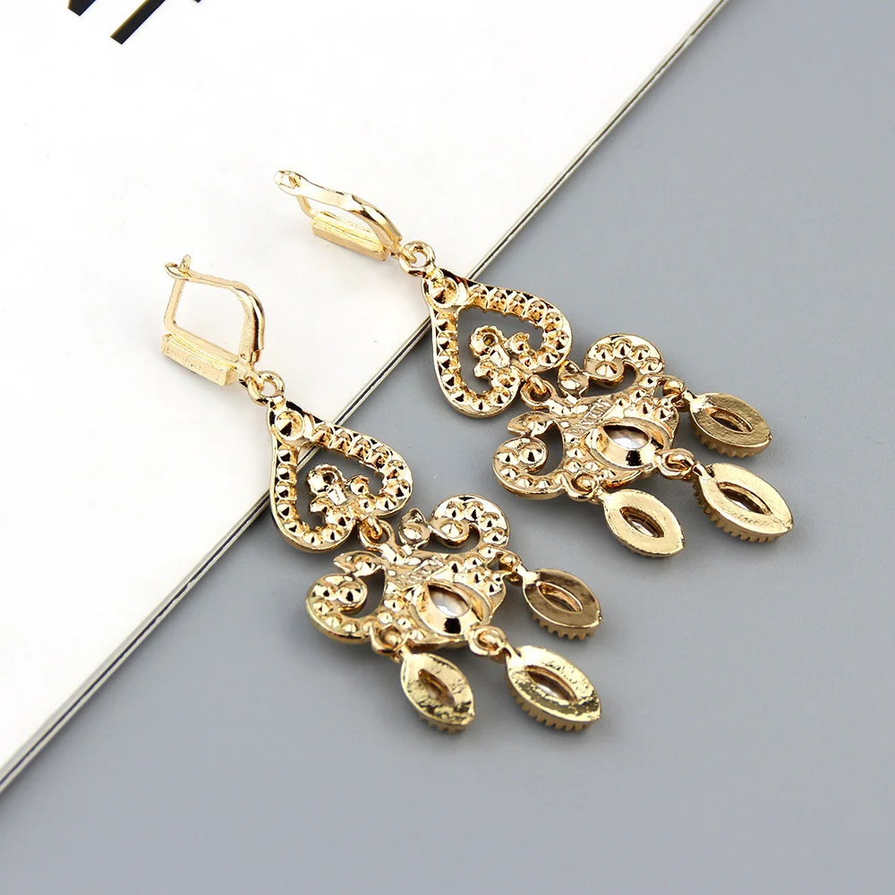 Boucles D'oreilles Pendantes Métal Doré Avec Cristal - Modèle P394, Neuves Sans Emballage