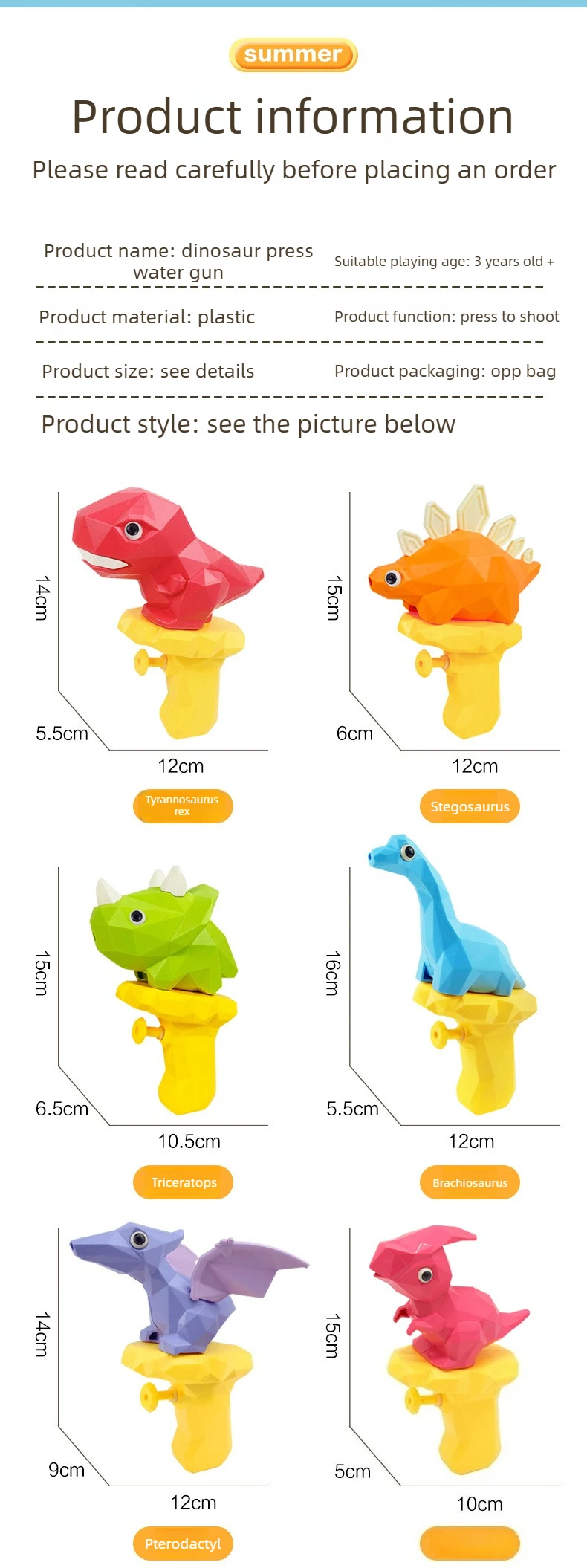 Set med 3 söta dinosaurie vattenpistoler för sommarlek_voghion.com