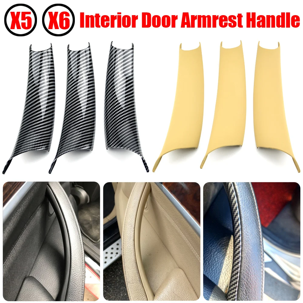 

3Pcs Car Styling Interior Door Panel Handle Inner Pull Protective Cover Trim Black For BMW X5 X6 E70 E71 E72 LHD RHD