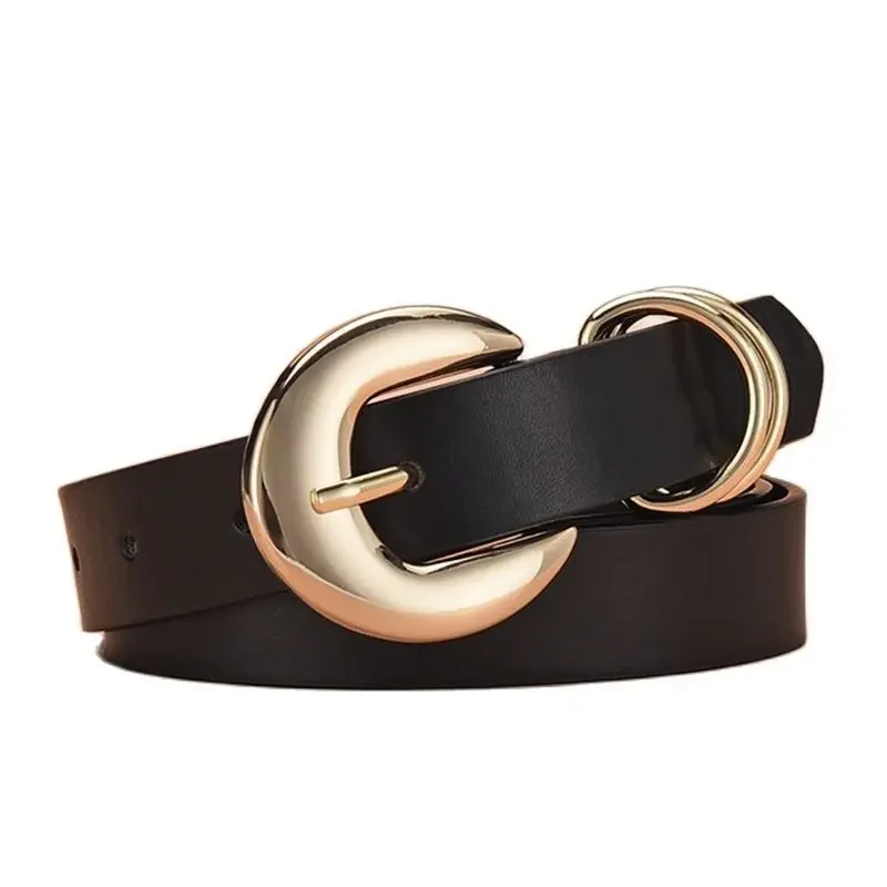 Fashion Double Ring Needle Buckle Belts for Women Retro Versatile Luxury Black Elegant Waist Belt Girl Clothing Accessories Gift