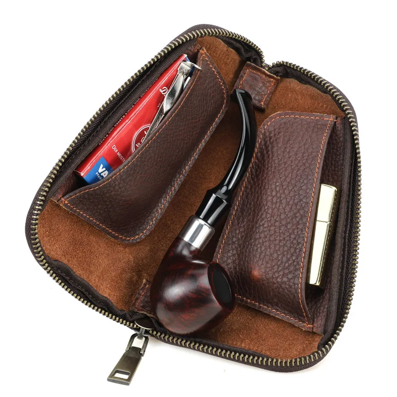 Vintage Genuine Leather Tobacco Pipe Pounch Portable Storage Bag for Tobacco Pipe Smoking Accessories Tool Men's Gift tobacco smoking accessories