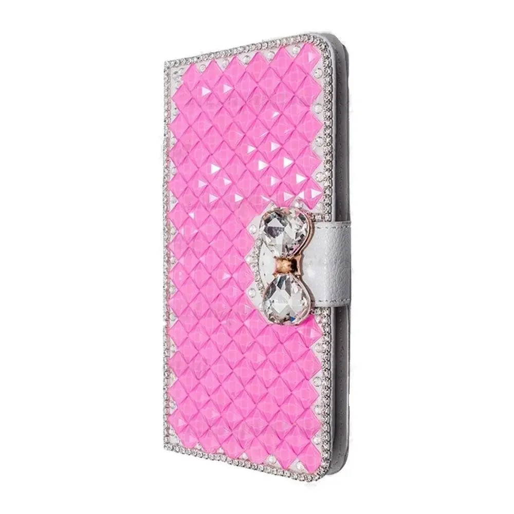 Luxury Bling Rhinestone Leather Flip Wallet Card Case with Diamond Accents