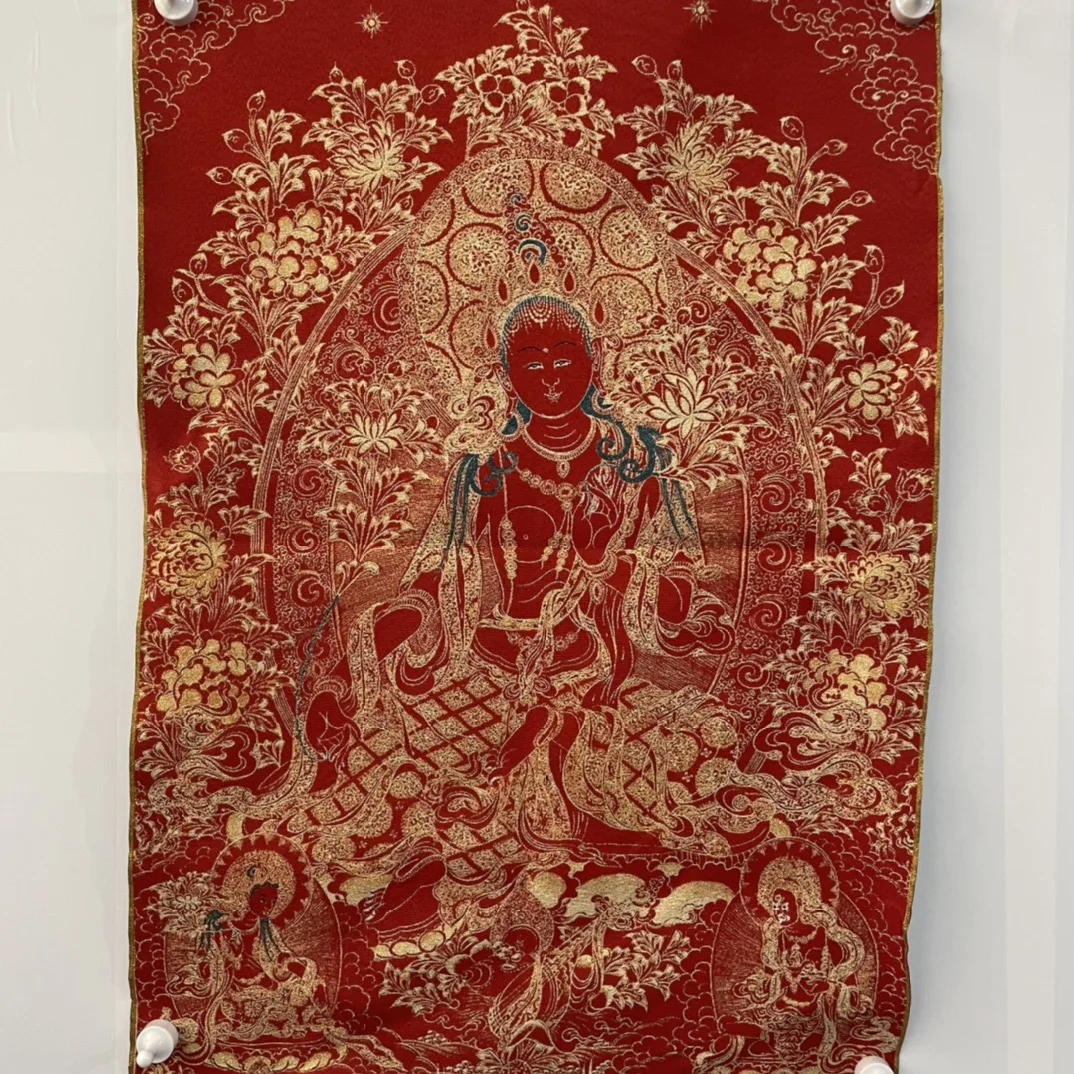 

35"Thangka Embroidery Tibetan Buddhism silk brocade Red Tara Buddha Thangka hanging screen Worship Hall Town house Exorcism