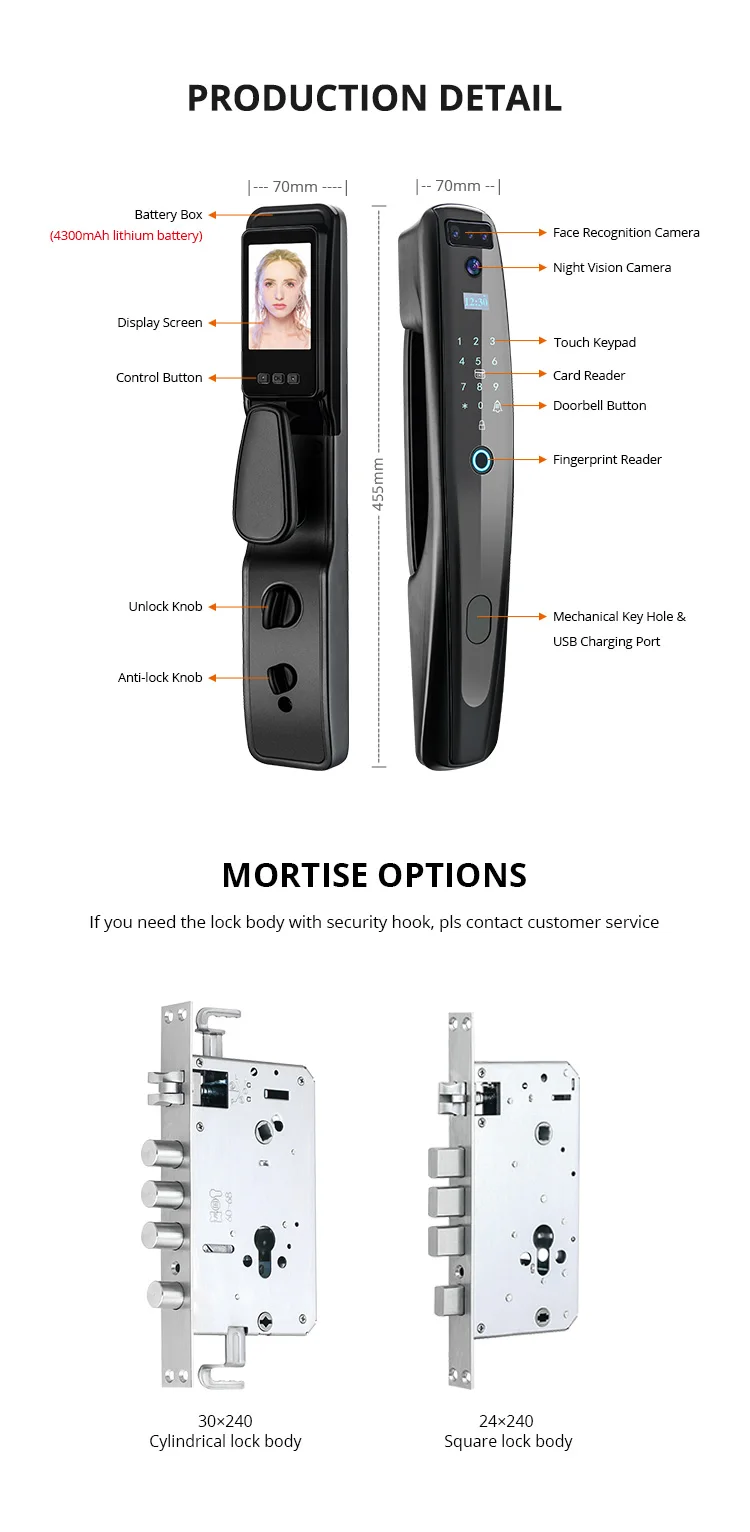 Smart Door Lock 3D Face Recognition Fingerprint Digital Wifi Lock with Connected