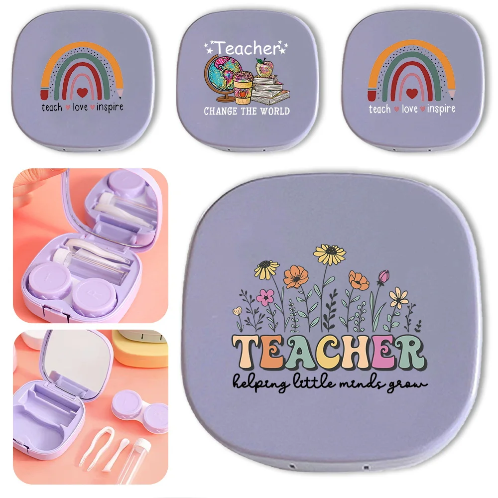 

Trendy Meitong Box With Mirror Travel Contact Len Case Durable Portable Pocket Organizer Beauty Pupil Kit Teacher Pattern