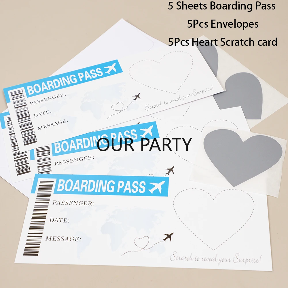 1Set Boarding Pass Theme Scratch Off Game Card Wedding Invitation Cards with Envelope for Birthday Bachelorette Party Decoration greeting cards wedding invitations wedding envelopes