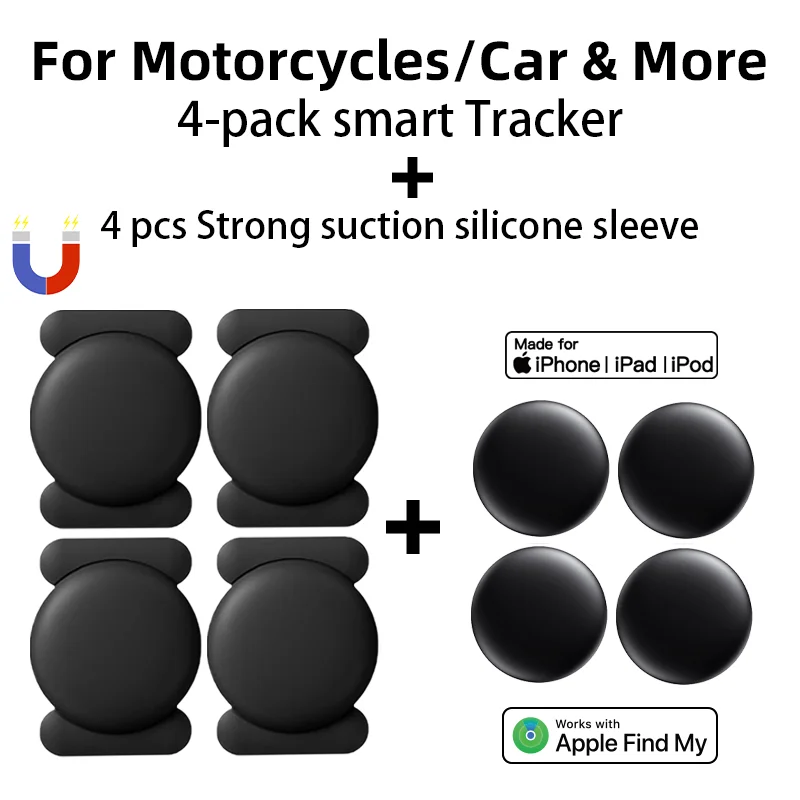 GPS Smart Tag 1/4Pack for Apple Find My Tracker Kits with Strong Magnetic Suction Silicone Shell Anti-loss for Motorcycles & Car