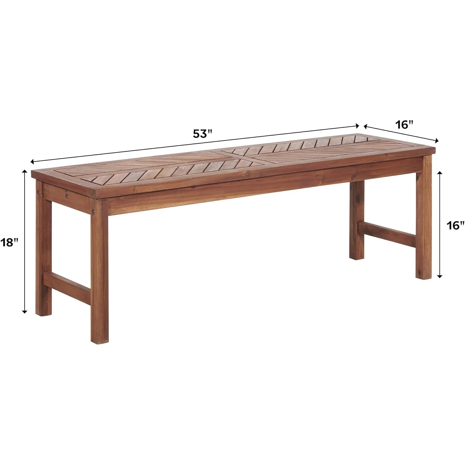 3 Person Outdoor Patio Chevron Wood Dining Bench All Weather Backyard Conversation Garden Poolside Balcony 53 Inch Brown 3