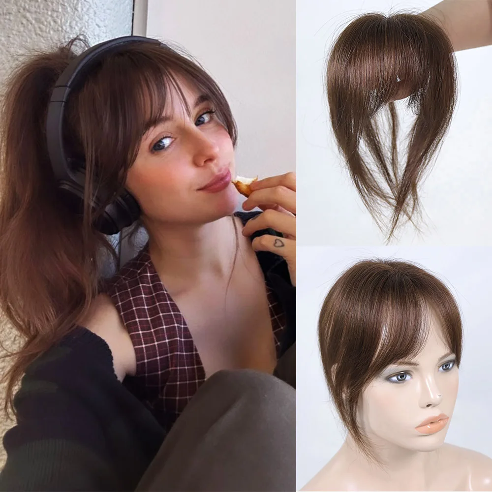 NICENEEDED 2 Stück Lange Side Air Bangs – Clip-In Pony, Braun, Wellig, Aus Synthetischen Fasern