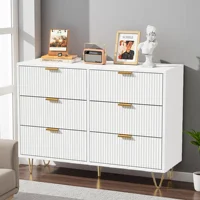 Commode blanche côtelée Comanlai, avec poignées et supports dorés, armoire de rangement, buffet, pour chambre, couloir, entrée 1