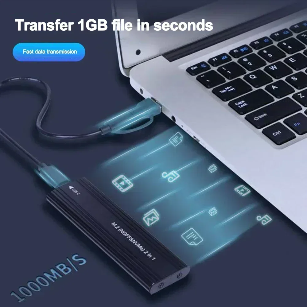 SSD enclosure NVME M.2 Solid State Drive External Enclosure 2230/2242/2260/2280 M.2 to USB C 10Gbps Aluminum Case Type A + C For M/M + B Key