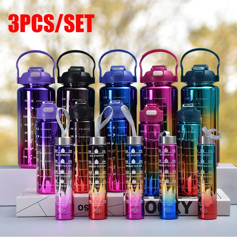 Electroplated Gradient Color 3 PCS/set Sports Water Bottle with