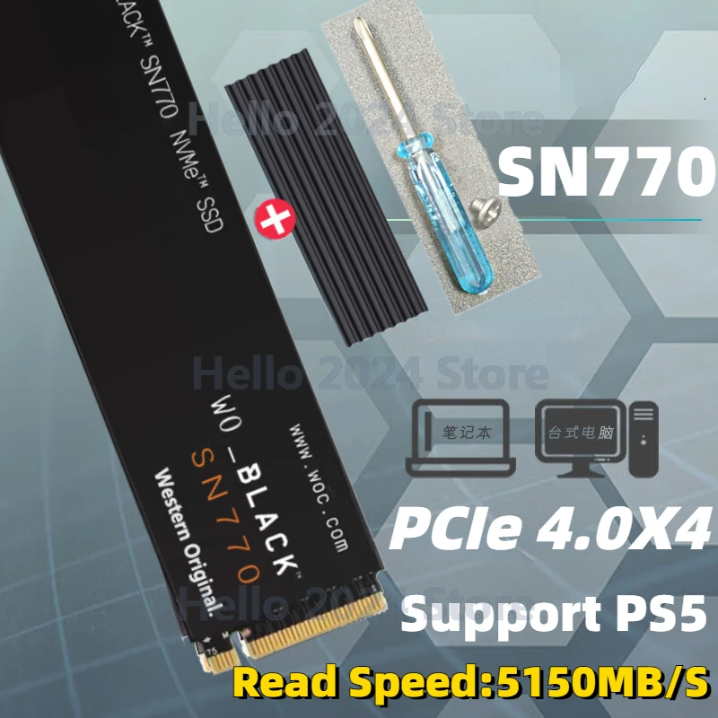 

WO Original BLACK SN770 NVMe M2 SSD8TB 2TB 1TB 500GB 8TB Internal Gaming Solid State Drive Gen4 PCIe M.2 2280 for PS5 Laptop PC