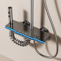 ชุดระบบฝักบัวอาบน้ำทันสมัย พร้อมแผงกระจก อ่างอาบน้ำ ฝักบัวแบบเรนชาวเวอร์ จอแสดงผล LED ฝักบัวแบบฝนตก ก๊อกน้ำร้อนน้ำเย็น พร้อมไฟ 2