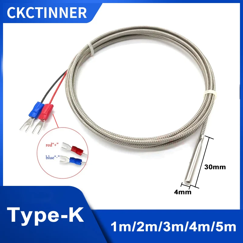 QUARKZMAN 3 Sonde Termocoppia Tipo K Impermeabili 4x30mm Con Cavo Da 2m, Misura Da 0 A 600°C – Ideali Per Regolatori E Strumenti Di Precisione